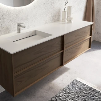 Dubbelt Tvättställsskåp <strong>Ekskär</strong>  Valnöt Matt 120 cm med Corian Handfat Vänster Vit Matt