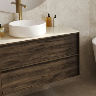 Tvättställsskåp Ekskär Valnöt 100 cm med Cosentino Bänkskiva Silestone Ljusbeige Polerad