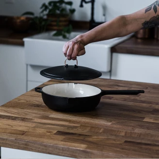 Barebones Stekpanna med Lock <strong>Ferroa</strong>  Emaljerat Gjutjärn Svart, Beige Ø 25 cm