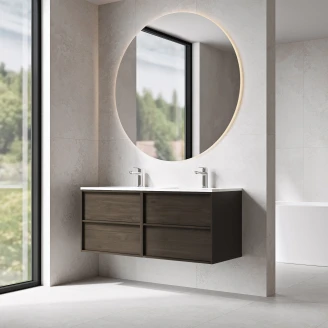 Dubbelt Tvättställsskåp <strong>Ekskär</strong>  Valnöt Matt 120 cm med Handfat Vit Blank