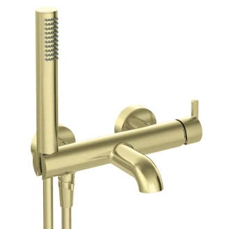 <strong>Badrumspaket Silia</strong>  Guld Matt Hög Tvättställsblandare med Badkarsblandare & Universell Bottenventil