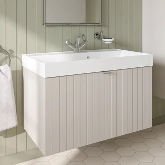 Tvättställsskåp <strong>Atria</strong>  Beige Matt 80 cm med Handfat Vit Blank