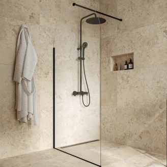 Duschvägg <strong>Amelise</strong>  Svart Matt 8 mm 100x210 cm + Profilpaket