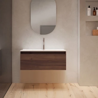 Tvättställsskåp <strong>Blisse</strong>  Walnut Matt 70x46x28 cm med Handfat Vit Blank