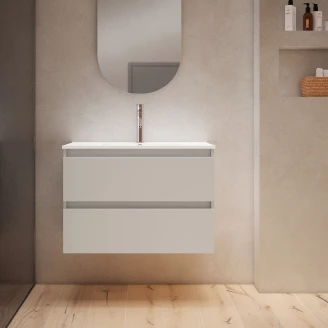 Tvättställsskåp <strong>Blisse</strong>  Beige Matt 70 cm med Två Lådor & Handfat Vit Blank