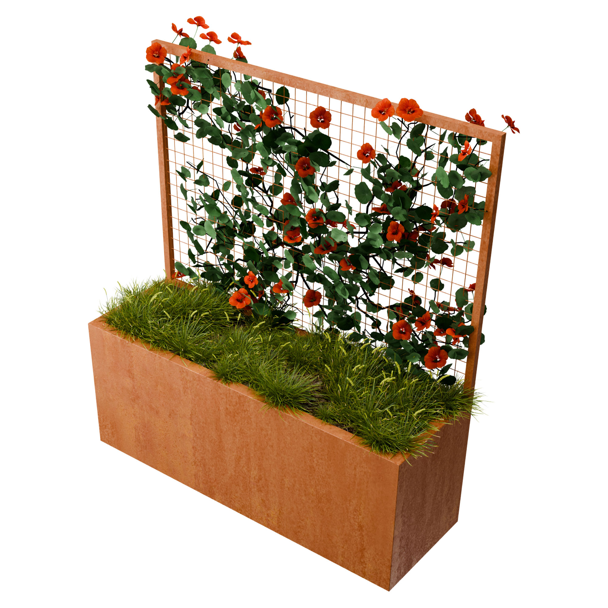 Odlingslåda med Spaljé Nodd Cortenstål 150x50x160 cm