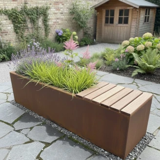 Odlingslåda S med Sittbänk <strong>Florex</strong>  Cortenstål 150 cm