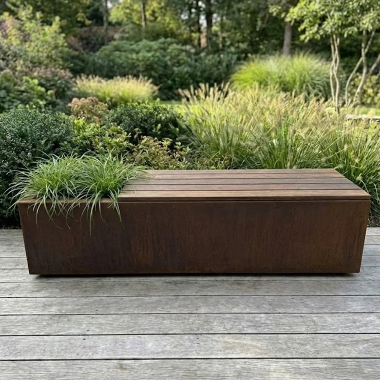 Plantekasse M med Sittebenk Florex Cortenstål 150 cm