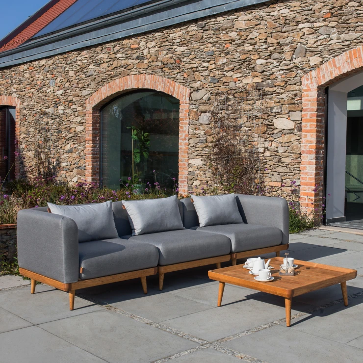 Loungesett Ravensby med 3 Sittemoduler, 3 Puter & Bord Grå, Tre