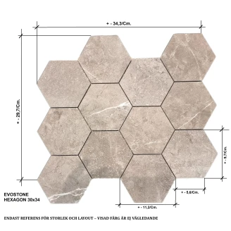 Unicomstarker Hexagon Mosaik Klinker <strong>Evostone</strong>  Mist Matt 30x34 (9.7x11.2) cm