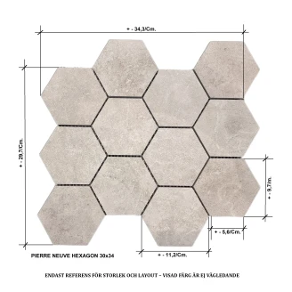 Unicomstarker Hexagon Mosaik Klinker <strong>Pierre Neuve</strong>  Creme Matt 30x34 (9.7x11.2) cm