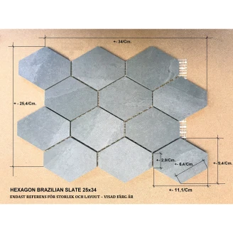 Unicomstarker Hexagon Mosaik Klinker <strong>Brazilian Slate</strong>  Elephant Grey Matt 25x34 (11.1x9.4) cm
