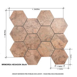 Unicomstarker Hexagon Mosaik Klinker <strong>Marmorea</strong>  Carrara Matt 30x34 (9.7x11.2) cm