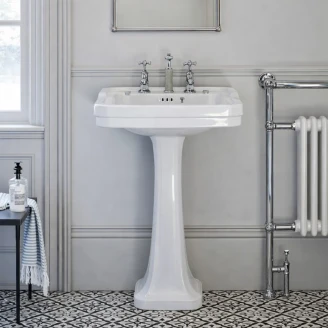 <strong>Burlington</strong>  Tvättställ Edwardian 56 cm Vit Blank 3 Hål med Piedestal Vit