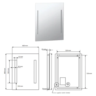 Spegel med LED-belysning 60x80 cm