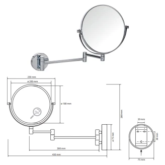 Dubbelsidig Sminkspegel <strong>Elega</strong>  Krom Matt 20 cm