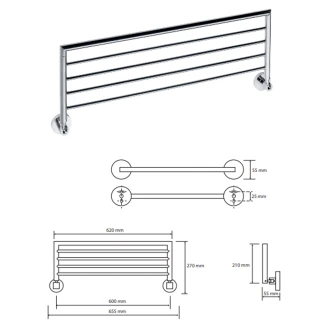 Vinklingsbar Handdukshängare <strong>Holmstrand</strong>  Krom Blank 60 cm