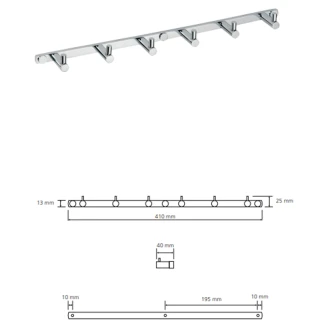 Kroklist med 6 Krokar <strong>Holmstrand</strong>  Krom Blank