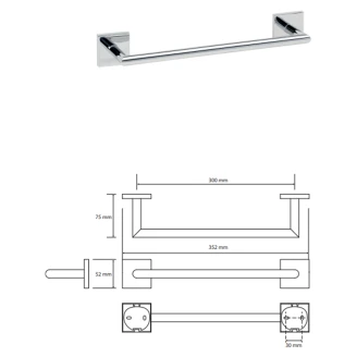 Handdukshängare <strong>Miko</strong>  Krom Blank 30 cm