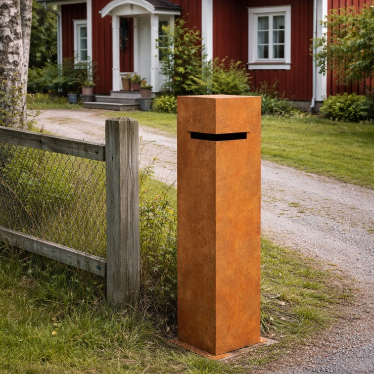Cortena Postkasse med Vinklet Innkast Buzon Cortenstål 120 cm