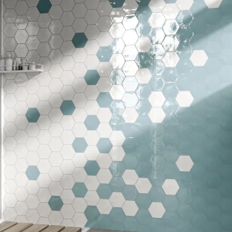 Hexagon Kakel <strong>Lume</strong>  Blå Blank 14x16 cm