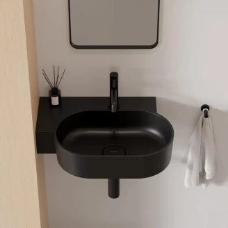 Omnires Väggmonterad Tvättställ <strong>Ovo M+</strong>  Svart Lava Matt 55x36 cm Vänster