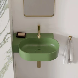 Omnires Väggmonterad Tvättställ <strong>Ovo M+</strong> Oliv Matt 55x36 cm Vänster