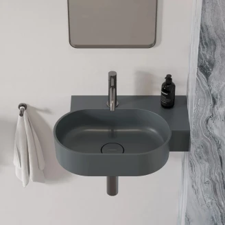 Omnires Väggmonterad Tvättställ <strong>Ovo M+</strong> Askgrå Matt 55x36 cm Höger