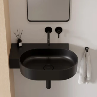 Omnires Väggmonterad Tvättställ <strong>Ovo M+</strong>  Svart Lava Matt 64x44 cm Vänster