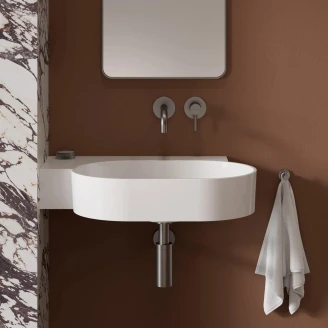 Omnires Väggmonterad Tvättställ <strong>Ovo M+</strong>  Vit Blank 64x44 cm Vänster
