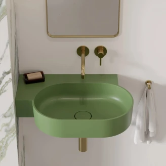 Omnires Väggmonterad Tvättställ <strong>Ovo M+</strong>  Oliv Matt 64x44 cm Vänster