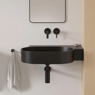 Omnires Väggmonterad Tvättställ <strong>Ovo M+</strong>  Svart Lava Matt 64x44 cm Höger