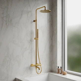 Omnires Takduschset med Badkarsblandare <strong>Y</strong> Guld Blank med Termostat