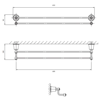 Omnires Dubbel Handdukshängare <strong>Art Line</strong>  Krom Blank 65 cm