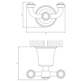 Omnires Dubbelväggkrokar <strong>Art Line</strong>  Borstad Antik Koppar Matt