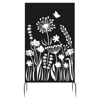 Skjerm med blomstermotiv <strong>Bastion</strong>  Sort 100 cm