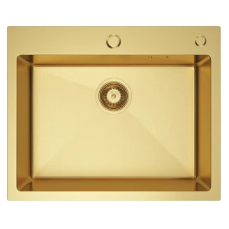 Rustfritt Stål Kjøkkenvask <strong>Silvere</strong>  Gull Matt-Mikrotekstur 55x45 cm med Vannlås
