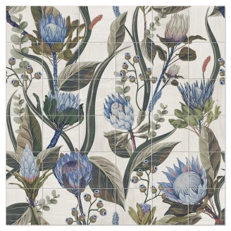 Mainzu Gulvflis <strong>Murales</strong>  Blue Leaves Matt 120x120 cm (36 st 20x20 cm)