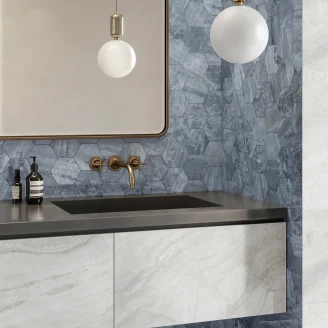 Sant’Agostino Hexagon Mosaik Klinker <strong>Paradiso</strong>  Navy Polerad 30x35 cm