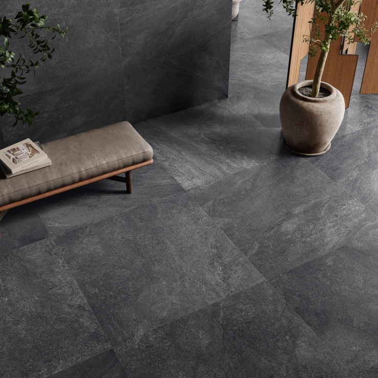 Sant’Agostino Gulvflis Bergstone Black Matt-Struktur 3D 90x90 cm