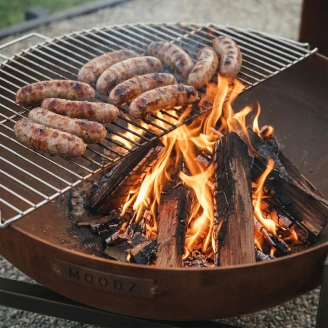 BBQ Set med Eldskål Cortenstål 100 cm, Fötter Rektangulär & Grillgaller Halvrund