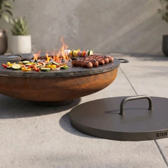 BonFeu Set med BonBowl Plus Eldskål Cortenstål 80 cm, Plancha & Lock för BonBowl