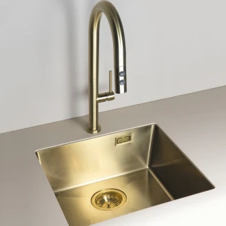 Stål Diskho <strong>Olfato</strong>  Borstad Guld Matt 39x51 cm med Köksblandare & Vattenlås
