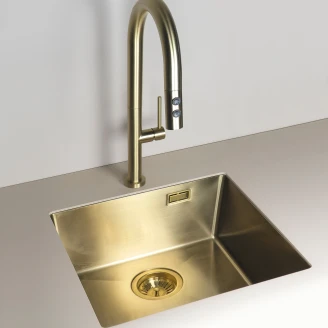 Stål Diskho <strong>Olfato</strong>  Borstad Guld Matt 55x51 cm med Köksblandare & Vattenlås