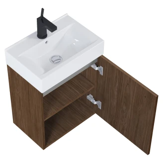 Tvättställsskåp Petit Valnöt Matt 45 cm med Handfat Vit Blank
