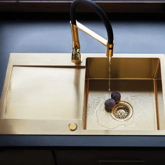 Rostfritt Stål Diskbänk <strong>Orviane</strong>  Guld Matt 44x76 cm med Vattenlås