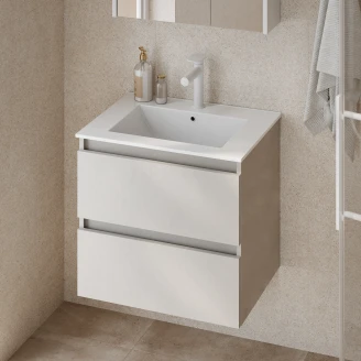 Tvättställsskåp <strong>Blisse</strong>  Beige Matt 60 cm med Två Lådor & Handfat Vit Blank