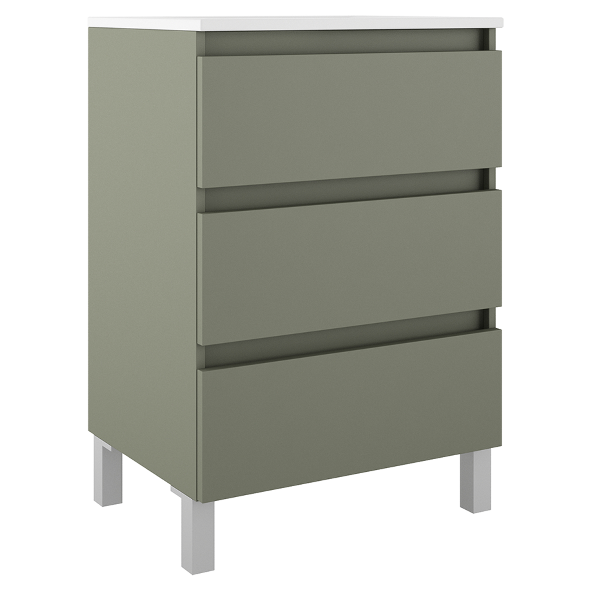 Servantskap Compakt Oliv Matt 50x40 cm med Servant, Tre Skuffer & Ben