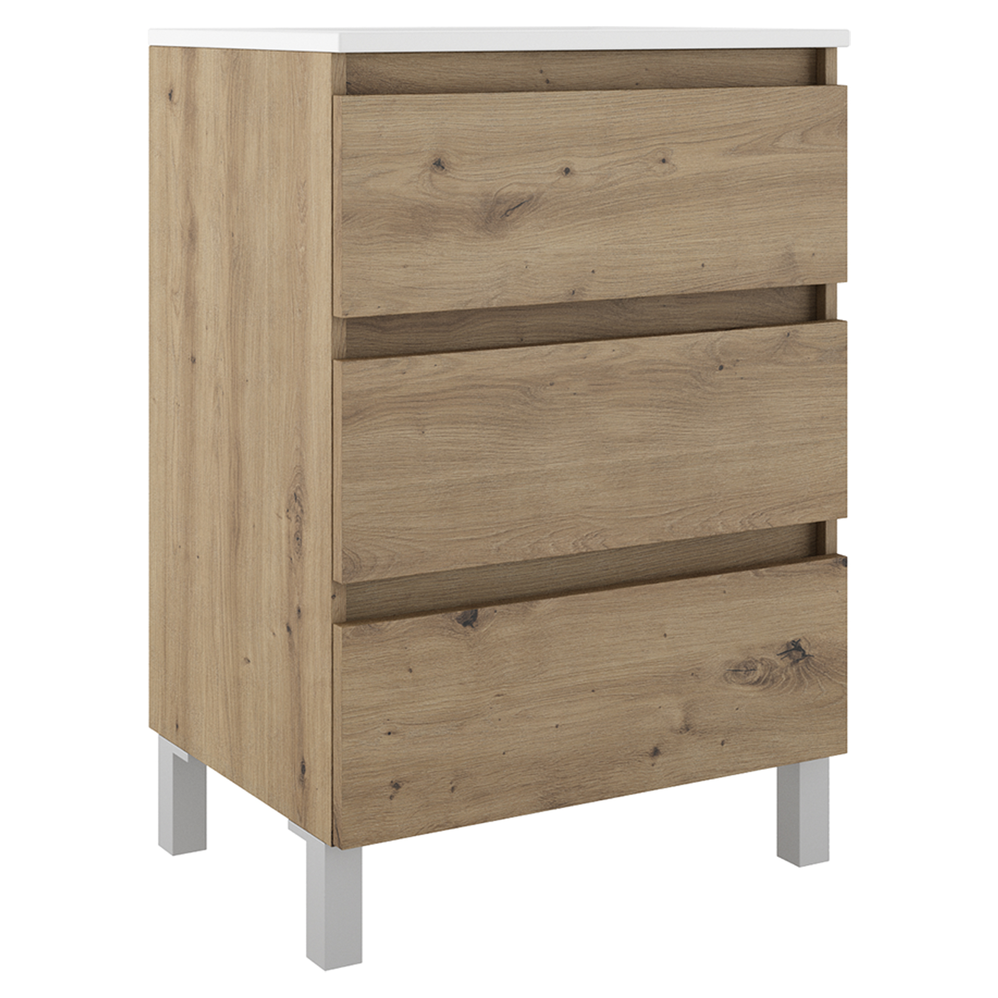 Servantskap Compakt Eik Matt 50x40 cm med Servant, Tre Skuffer & Ben