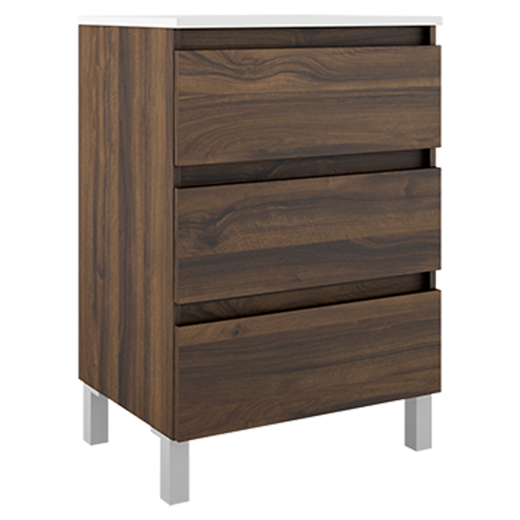 Servantskap Compakt Valnøtt Matt 50x40 cm med Servant, Tre Skuffer & Ben